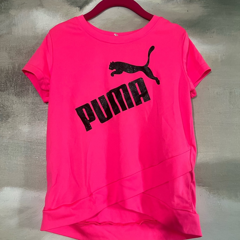 Puma Women's Neon Pink Short Sleeve Logo Tee
